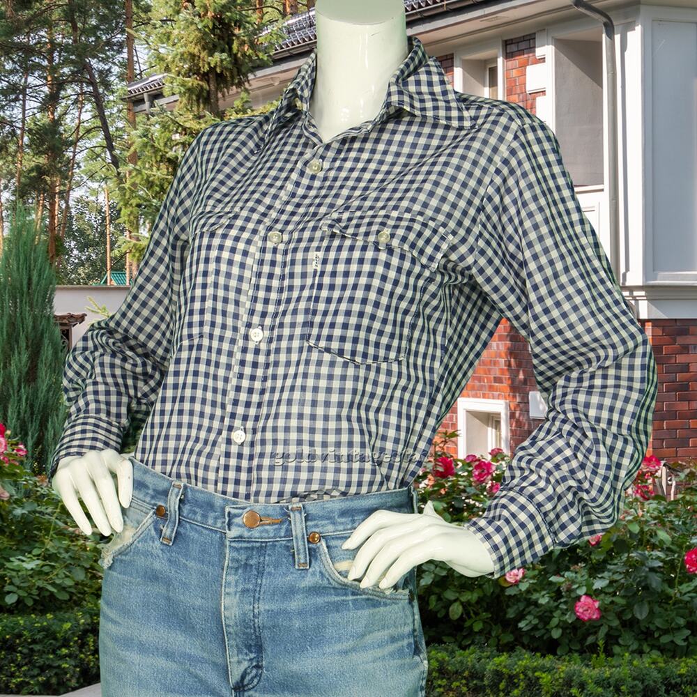 70s Vintage Levi's Plaid Cowboy Cowgirl Boho Mod Hippie Check White Tab Shirt